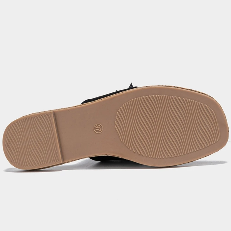 

Womens Open Toe Flower Slide Sandals PU Leather Wood Pattern Low Heel Flat Slippers Beach Flops Shoes for Summer
