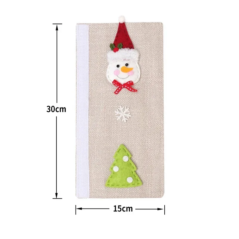 Christmas Home Decoration Supplies Santa Claus Snowman Elk Linen Refrigerator Handle Stick Microwave Handle Cover