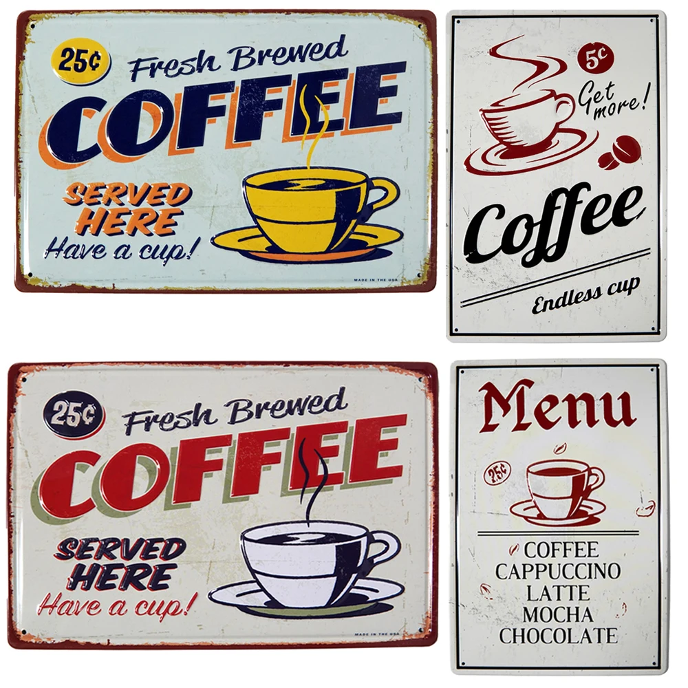 

Vintage Metal Sign Coffee Retro Decor Tin Sign Plaque Metal Plate Wall Art Posters For Kitchen Bar Cafe Room Retro Iron Painting