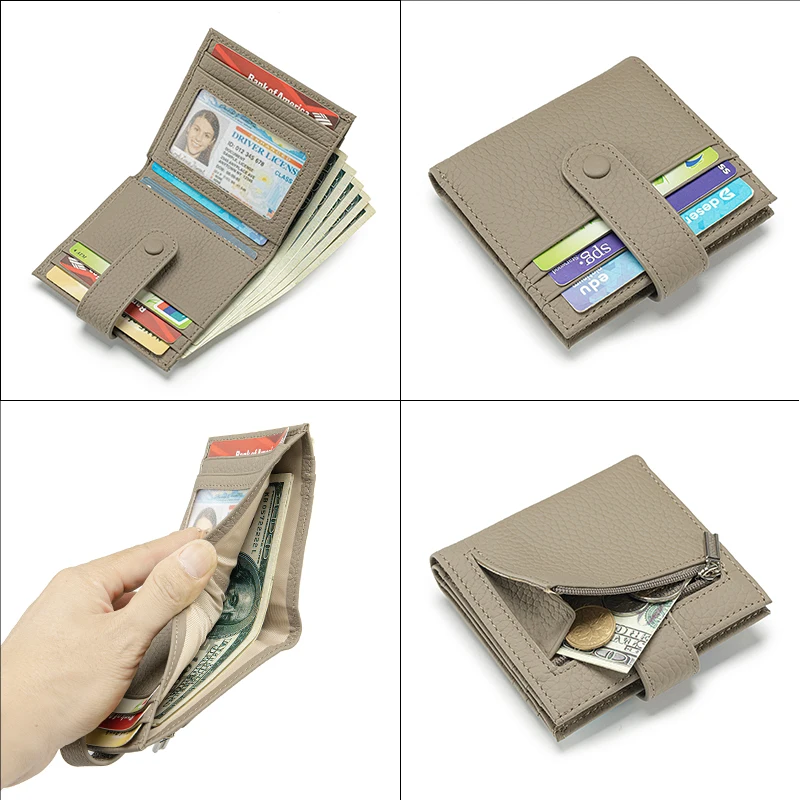 Genuine Leather Women RFID Blocking Ultra-Thin Mini Short wallet Small women's two-fold purse 9 Cards Slots 1 Coin pocket