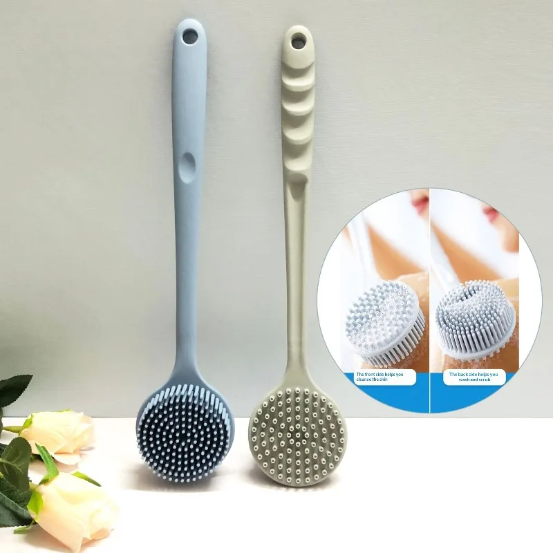 Spazzola per il corpo in morbido silicone con manico, per doccia e bagno, esfoliante e massaggiante, accessorio per la cura della pelle - immagine 5