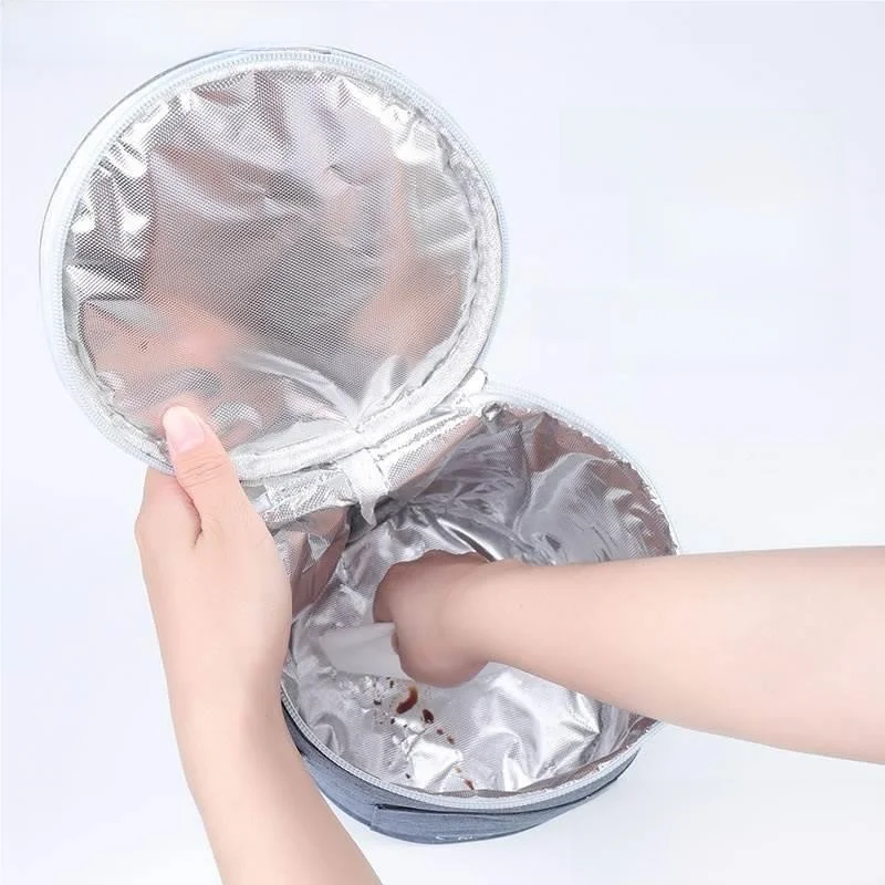 두꺼운 알루미늄 호일 원형 보온 도시락 가방 핸드백, 오래 지속되는 보온 외부 커버와 도시락 가방 포함