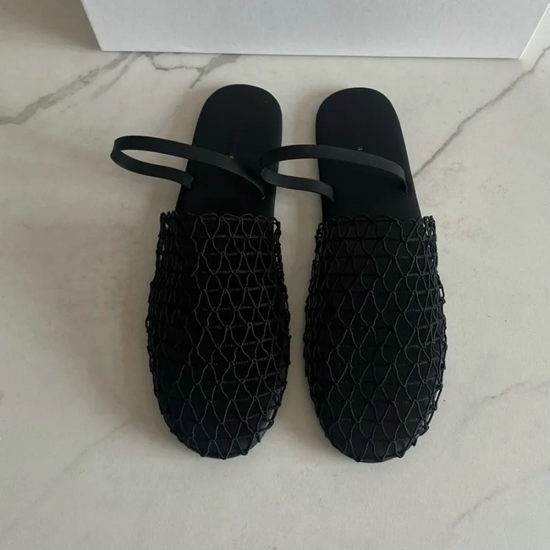 

European and American Fashion Minimalist Hand-woven Hollow Mesh Sandals Pop Fisherman Single Shoes