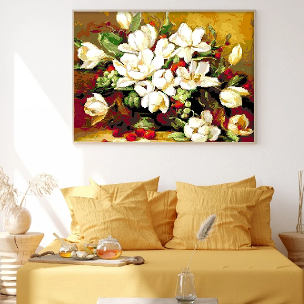 Full Embroidery Beads Printed 9CT Flower Cross Stitch Kit Home Art Decor