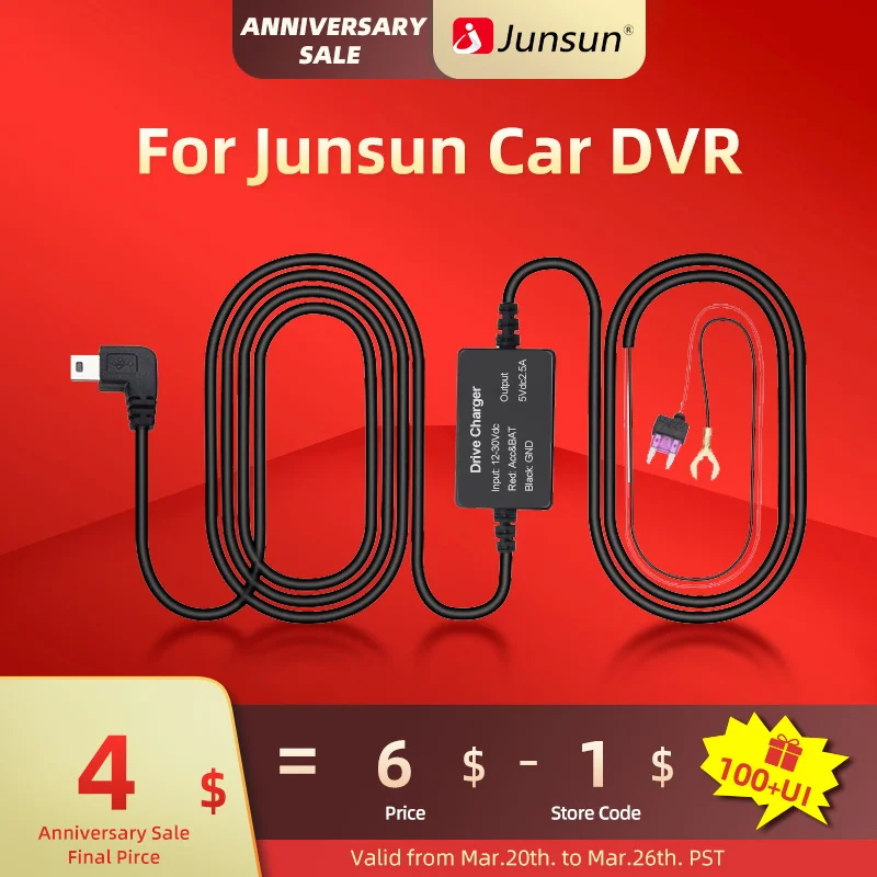 Junsun Dc 1230v 5v 2.5a 3m Mini Plug Car Charger Hard Wire Hardwire Kit For Dash Cam Reaview
