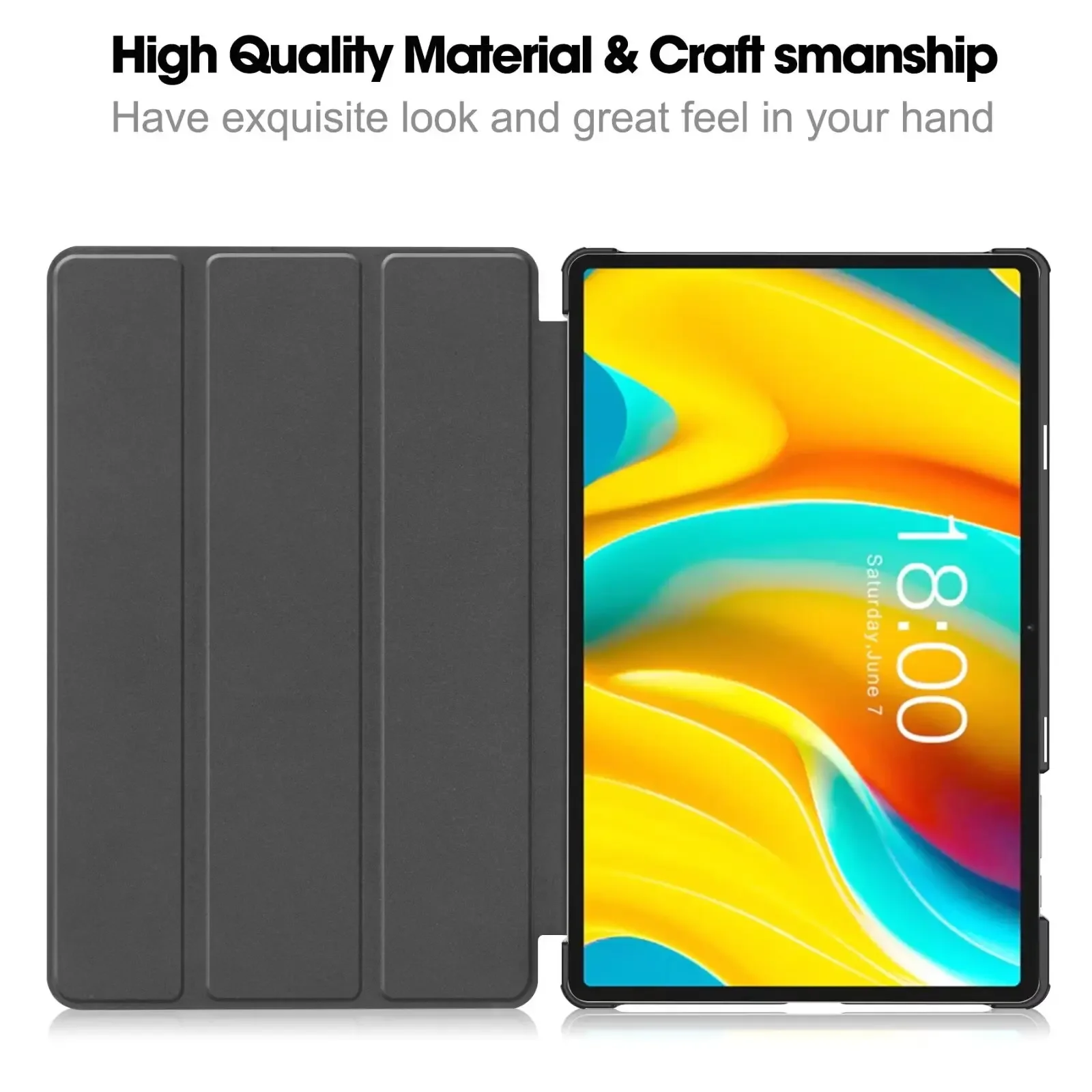 Tri-Fold Magnetic PU Leather Smart Tablet Case with Auto Sleep/Wake Function