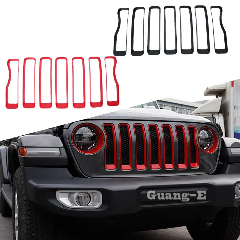 

For Jeep Wrangler JL 2018 2019 2020 2021 2022 Cover Protection Detector ABS Chrome Trim Racing Grid Grill Grille Molding 7pcs