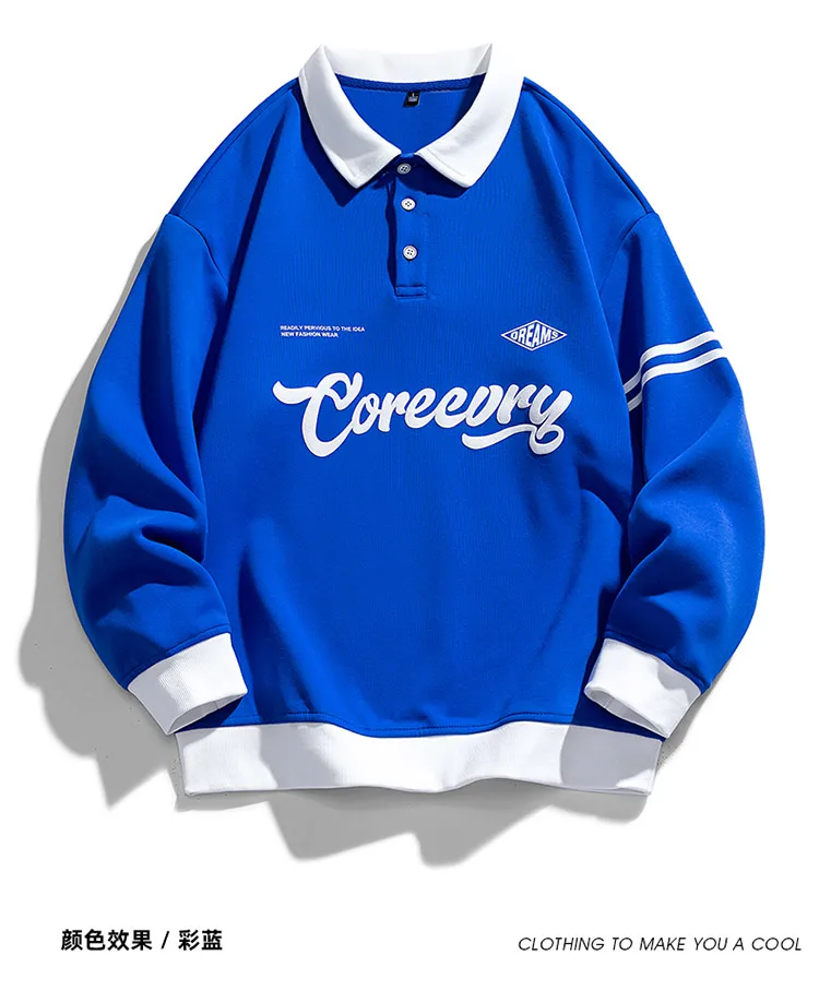 Autumn Men Oversized Contrasting Colors Lapel Sweatshirt Spring Hip Hop Streetwear Sweatshirt Harajuku Baseball uniform Hoodie