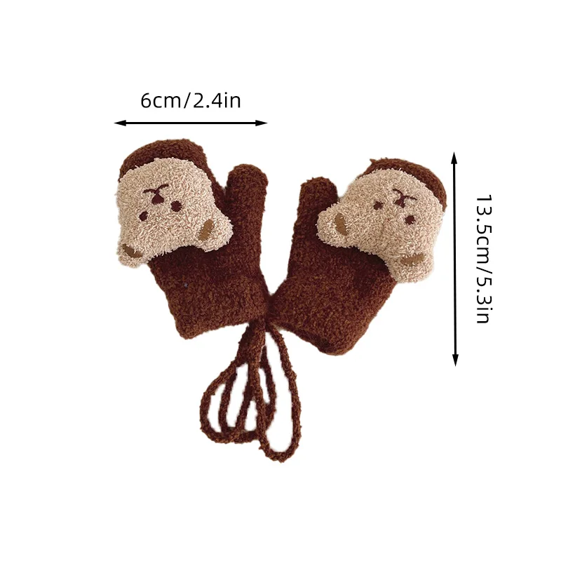 Korean Bear Baby Gloves Winter Hanging Neck Boy Girl Thick Warm Fingerless Mittens Outdoor Anti-Cold Kids Anti-Cold Gloves 1-4Y 6