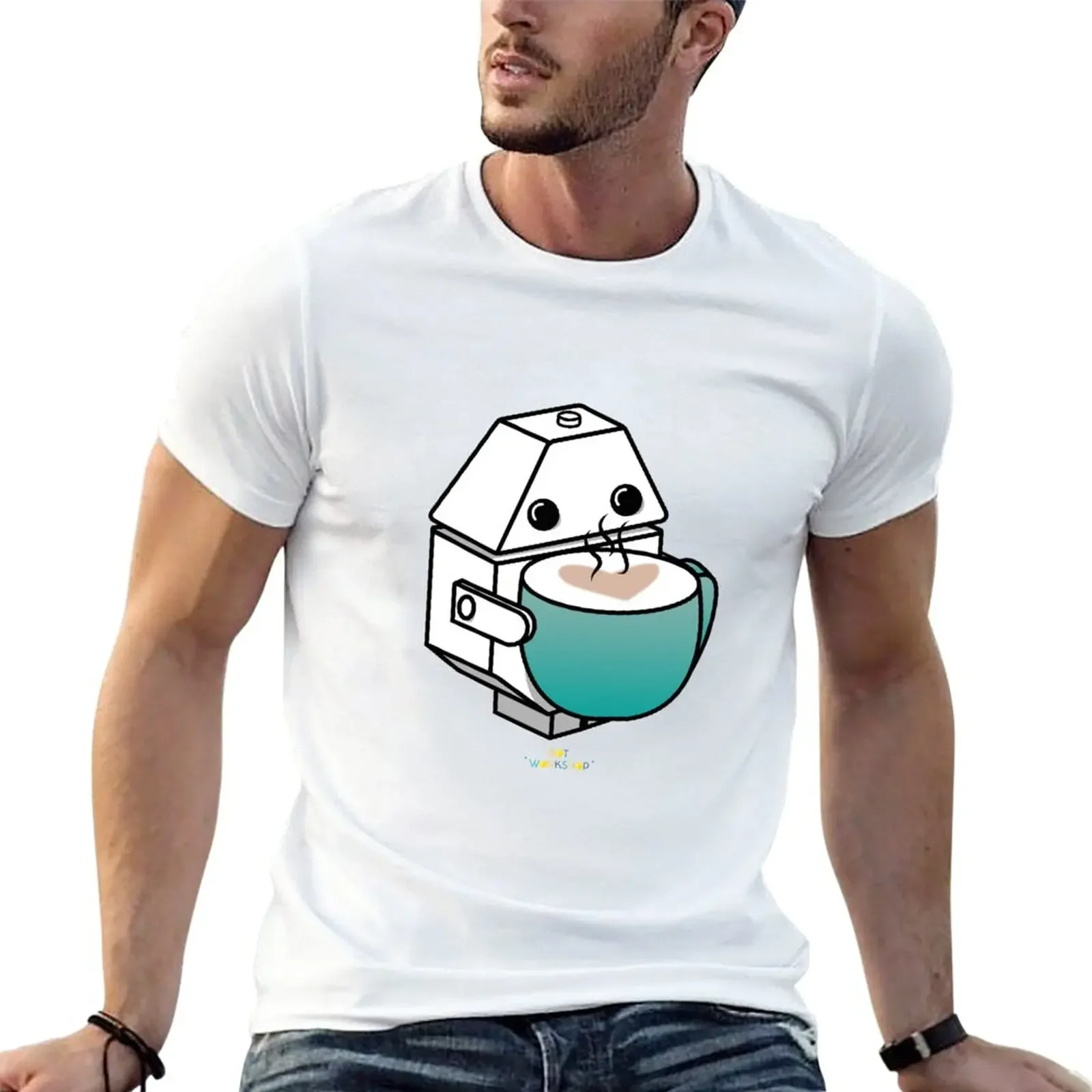

Coffee first, robot work later. T-Shirt oversized quick-drying mens t shirts casual stylish