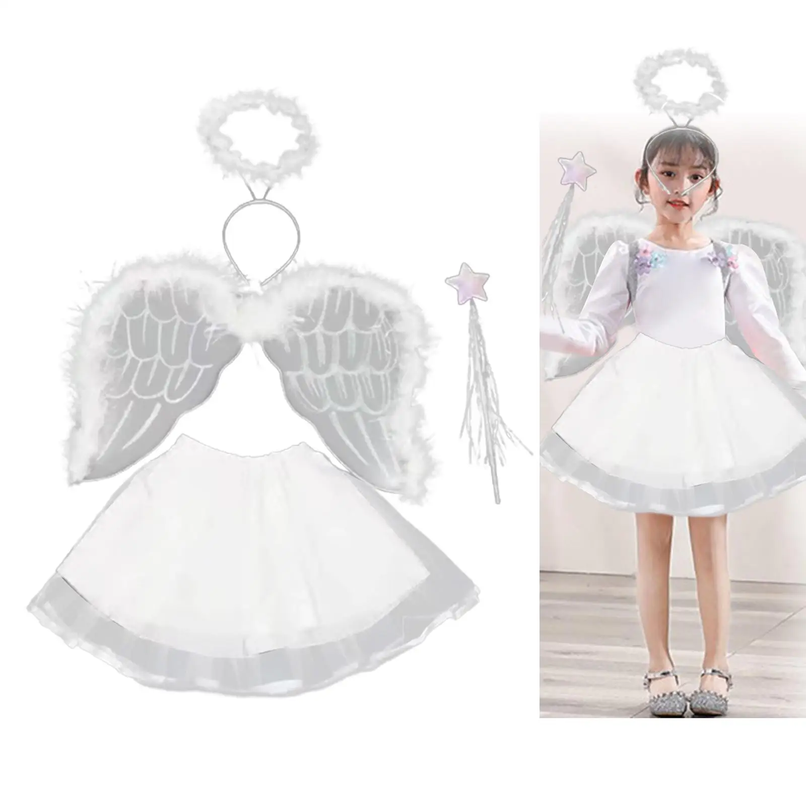 Angel Costume for Girls Child Apparel Princess Tutu Skirts for Pretend Playing Stage Performance Masquerade Party Supplies