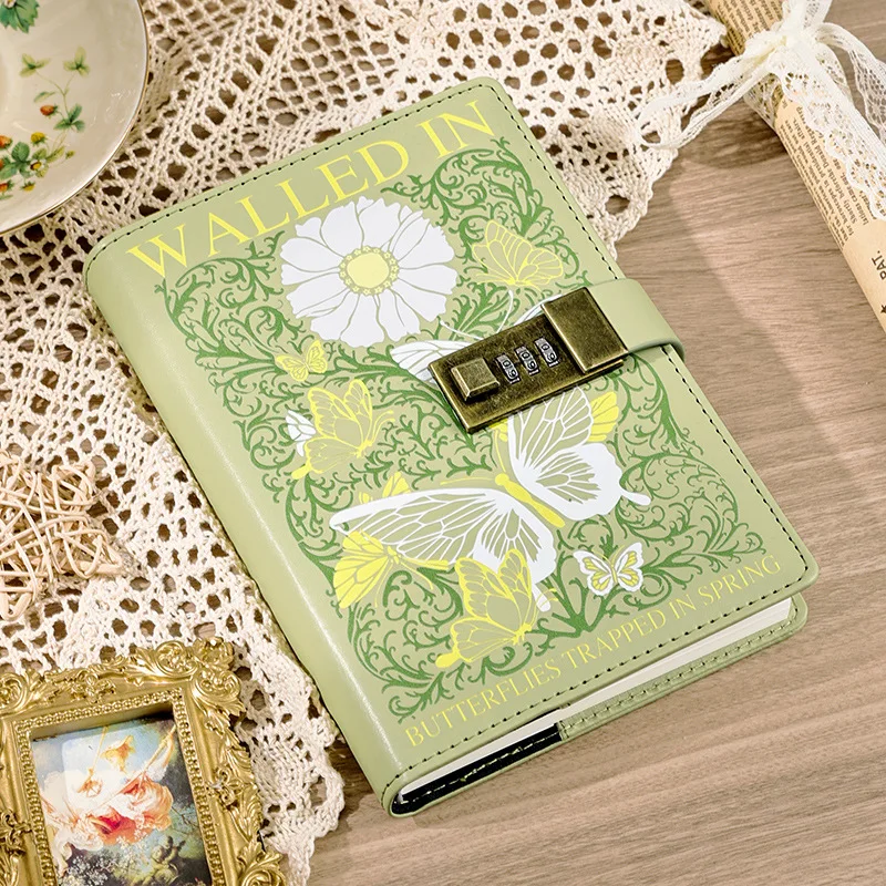 

Padlock Sketchbook B6 Notebook with Lock Journal Spiral Diary Bullet Notepad Flower Stationery Planner Retro Password Note Book