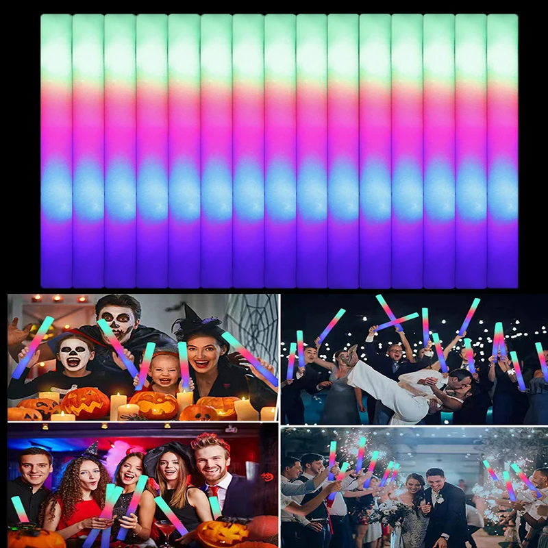 20/30Pcs LED Glow Sticks Bulk Colorful RGB Glow Foam Stick Cheer Tube Dark Light for Xmas Birthday Wedding Party Supplies
