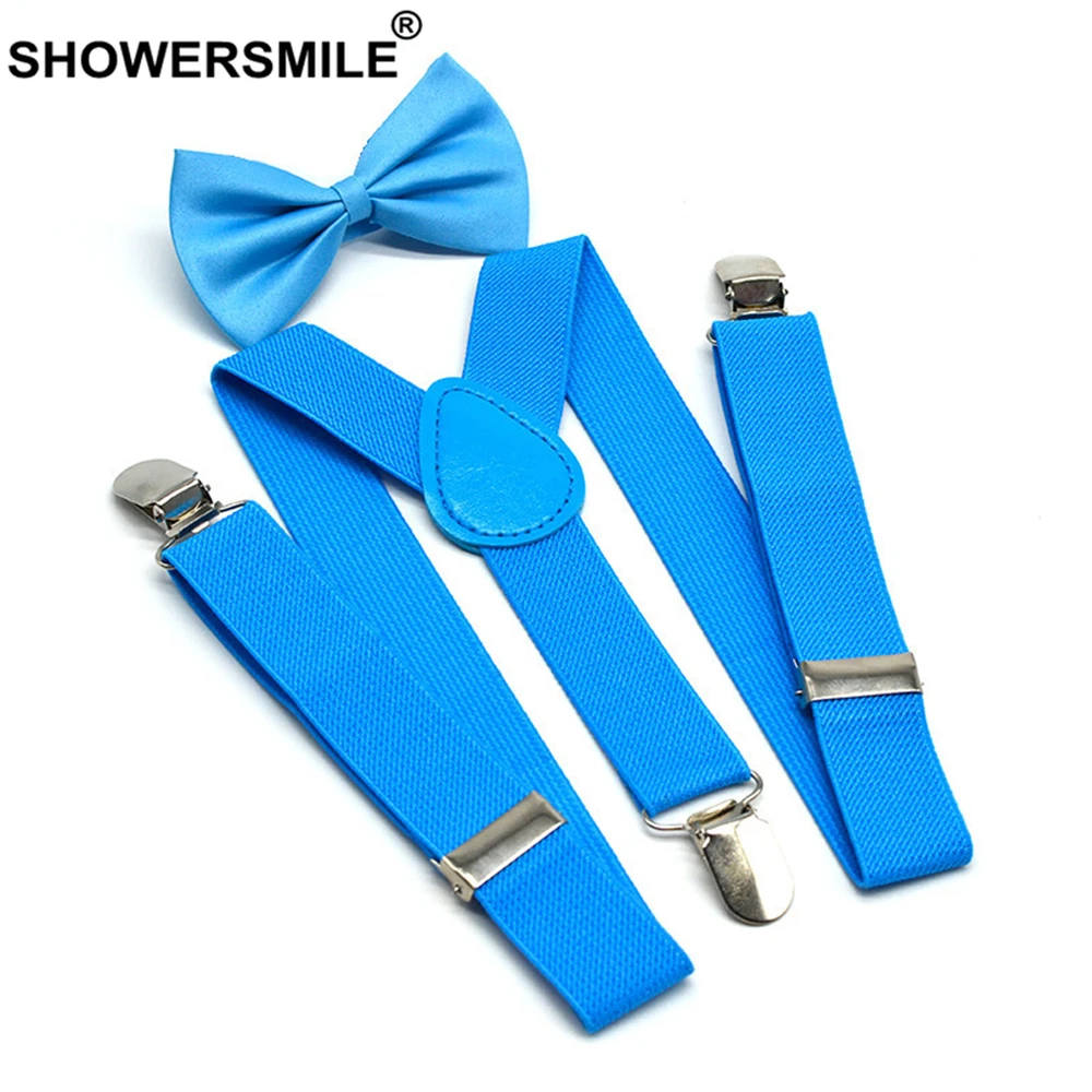 Children Suspenders Bowtie Set Boys Girls Kids Suspender Pant Wedding Yellow Pink Black Navy Red