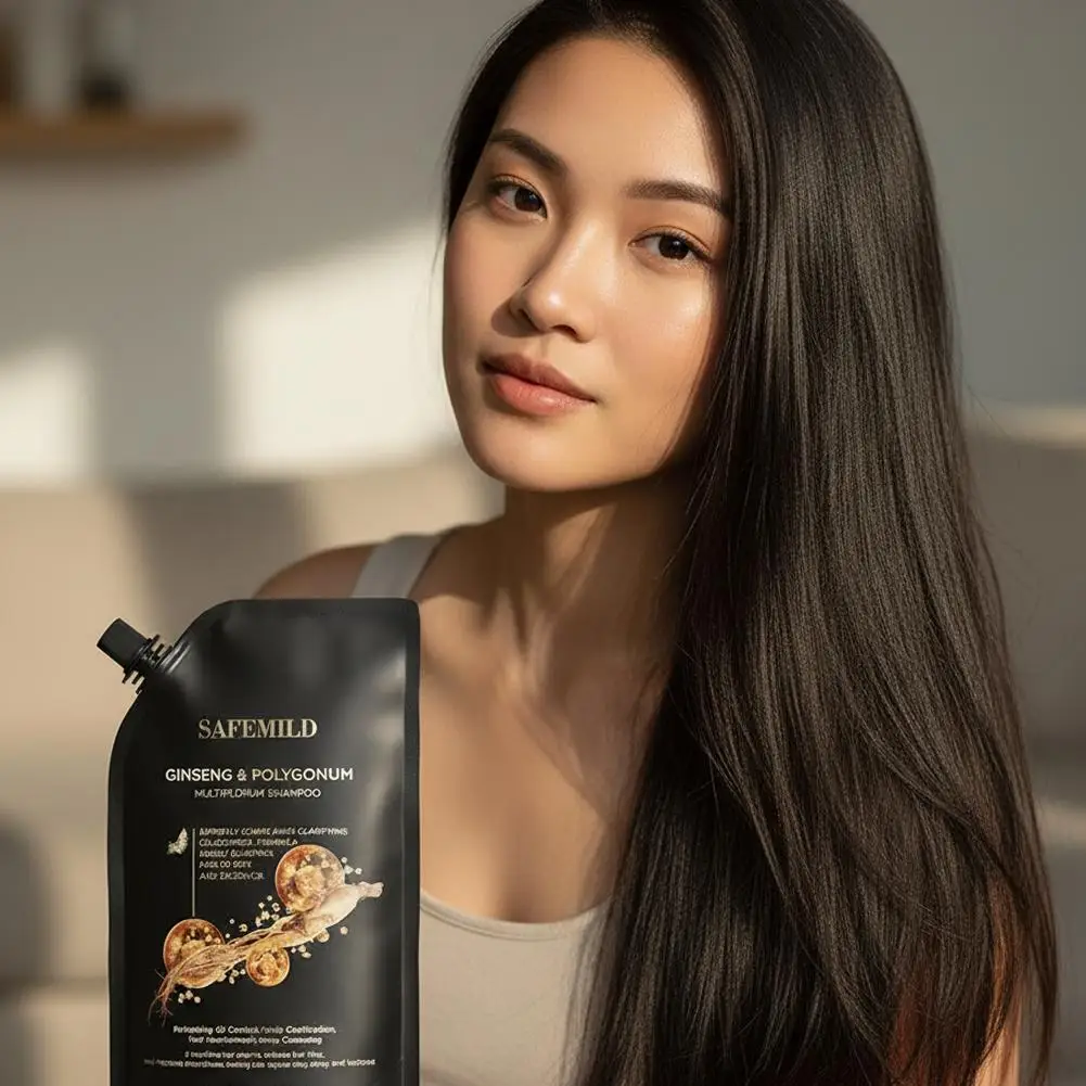 Shampoo Nero al Ganoderma e Polygonum Multiflorum con Ginseng, Riparatore ed Idratante per Capelli Morbidi e Lisci, Cura del Cuoio Capelluto 100ml/300ml - immagine 5