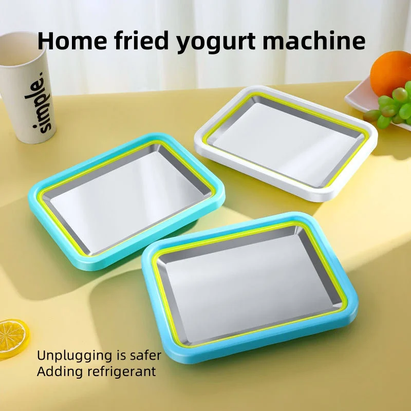 Homemade Fried Ice Machine DIY Fried Yogurt Machine Free Plug Ice Tray Frozen Yogurt Tray with 2 Small Spatulas