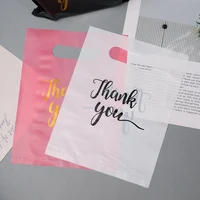 Sacs de courses en PE avec impression «merci», 50 pièces, sacs en plastique pliables pour cadeaux, accessoires de bijoux, emballage de sacs à main 3