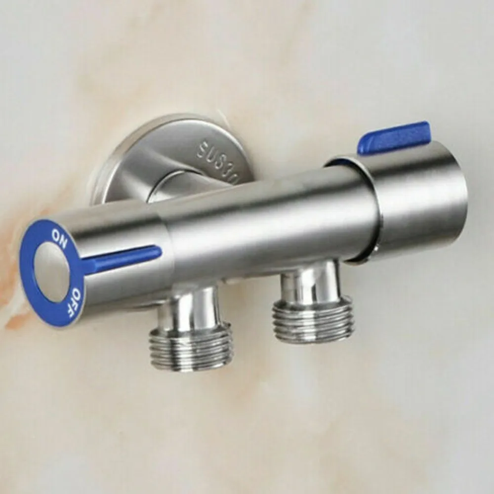 Double Handle Sta===l Cold Water Faucet ===throom Tap Va==e Angle Valve Si======nlet Double Outlet Double Control Valve 5