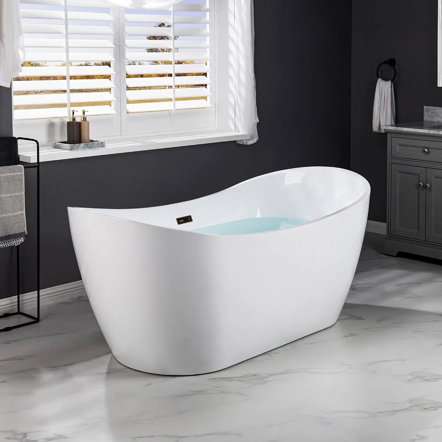 71 inch Acrylic Freestanding Bathtub Contemporary Soaking White Tub with Oil Rubbed Bronze Overflow and Drain Easy clean