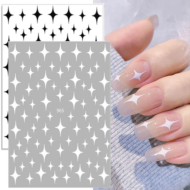 Nail Art Decals Black White Gold Silver Shining Stars Shapes Back Glue Nail Stickers Decoration For Nail Tips Beauty