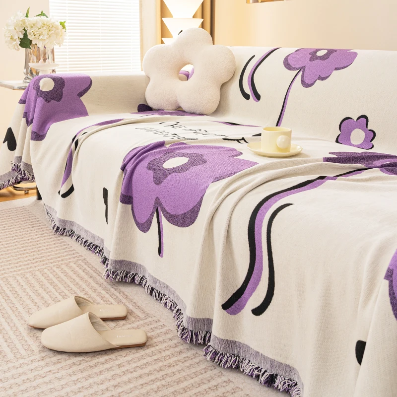 Flower pattern Chenille sofa cover, anti cat scratch sofa towel, all-season universal sofa furniture protection cloth, bedroom, 5