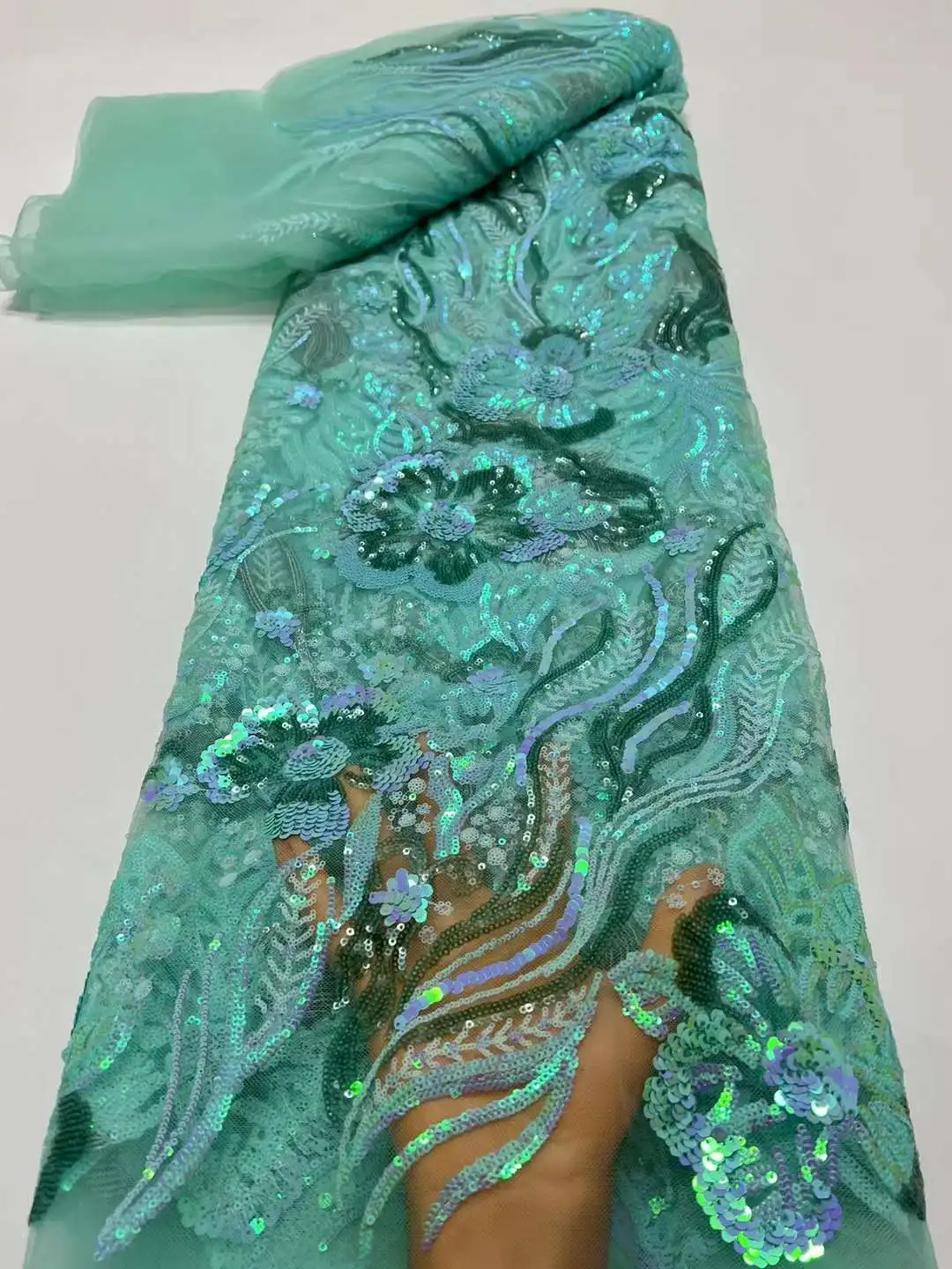 Embroidery Tulle Sequin Fabric For Wedding Party Dress