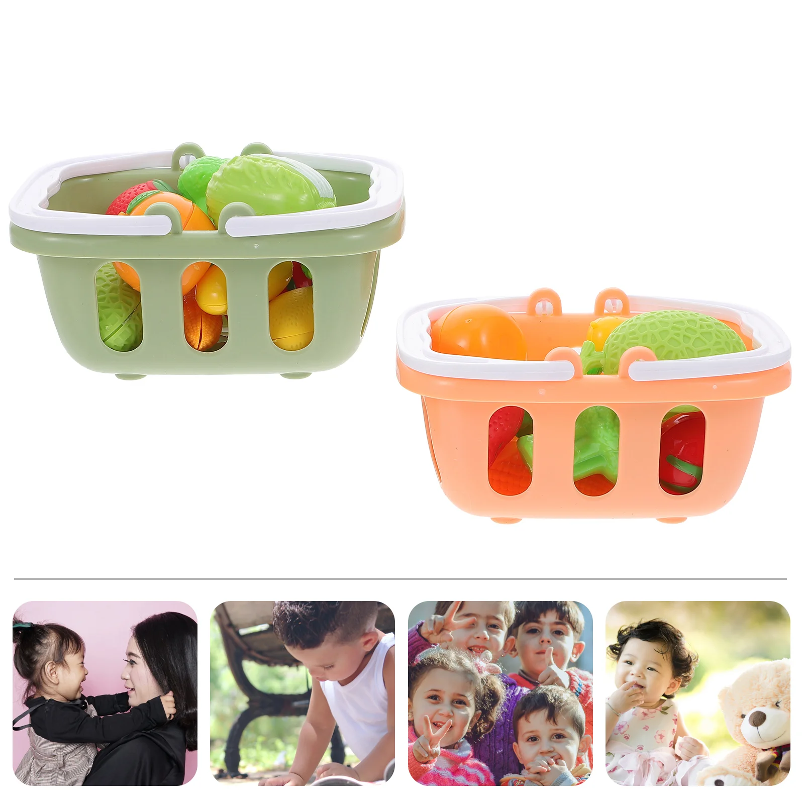 

2 Sets Play House Toy Mini Basket Shopping Baskets Kids Vegetable Fruit Plastic Handheld Parent-child Toys Artificial
