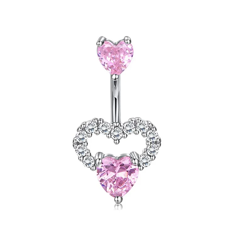 Elegant Stainless Steel Heart & Butterfly Navel Ring with CZ Accents
