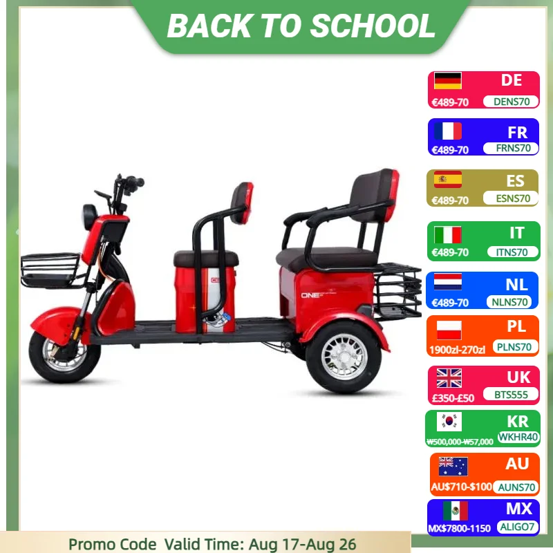 Scooter elettrico per uomo 72V 1000w Potente triciclo elettrico per scooter da carico a tre ruote con 3 posti per adulti Blu Verde Rosso Nero