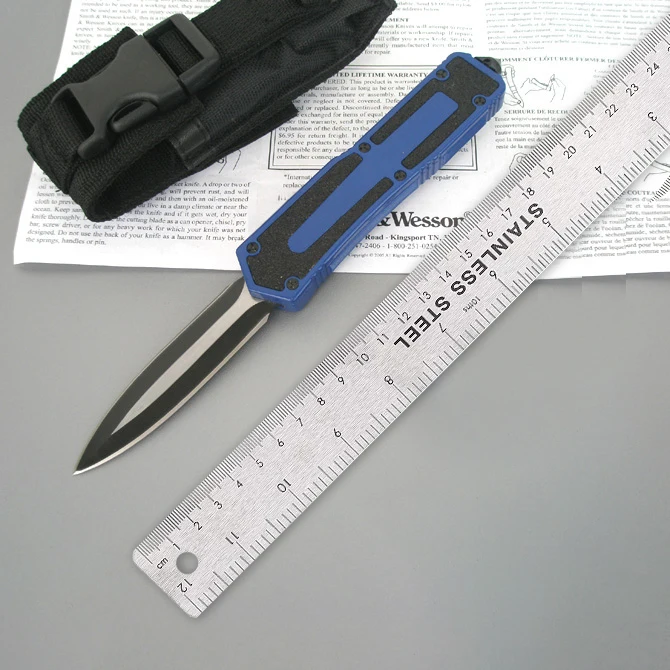 

Micro OTF Tech Knife SC Series 440C Blade Double Edge 57HRC Hardness Aviation Aluminum Alloy Blue Handle Self Defense Knife