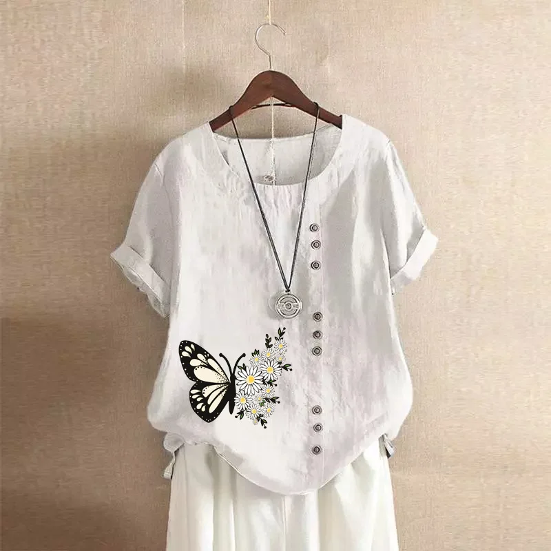 Cotton Linen Women Summer Blouse