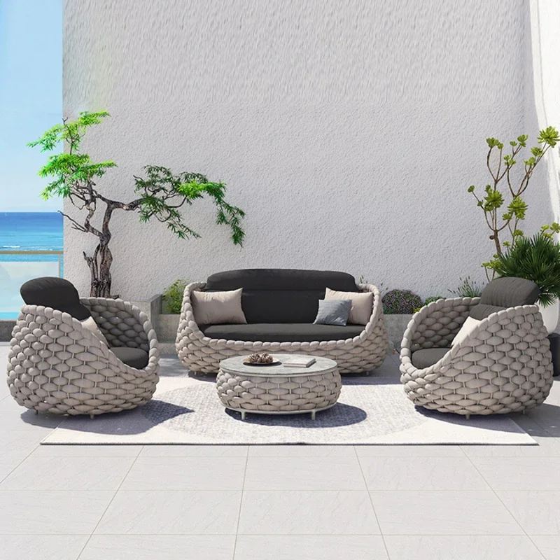 Sofa Outdoor Garden Combination Villa Balcony Garden Coffee Table Terrace Rattan Sun Room Rattan Woven Furniture WKGF