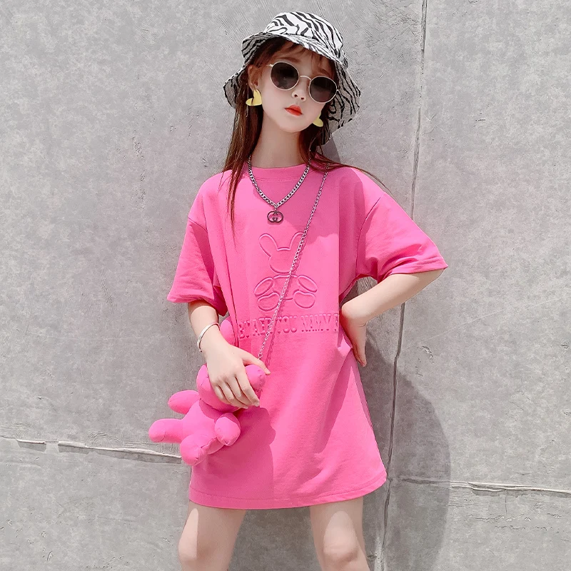 teen Girls T-shirt dress set Summer Short Sleeve Long t-shirt
