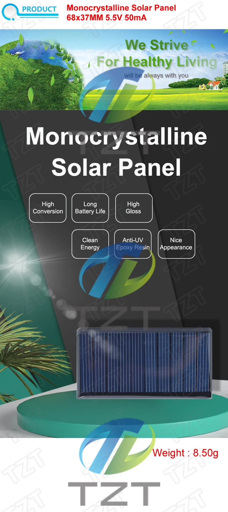 5,5 V, 50 mA, 0,275 W, Solarpanels, polykristallin, 68 x 37 mm, Mini-Sunpower-Solarzellen, DIY-Photovoltaikpanel für Batterieladegerät – Detail 1