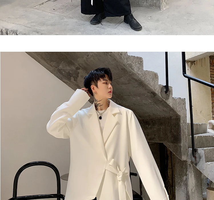 Description Picture 3 of itemMen Design Irregular Blazers Spring Men Blazer Smart Casual Jacket Solid Camel Cotton Business Suit Jackets Male Officer Sashes