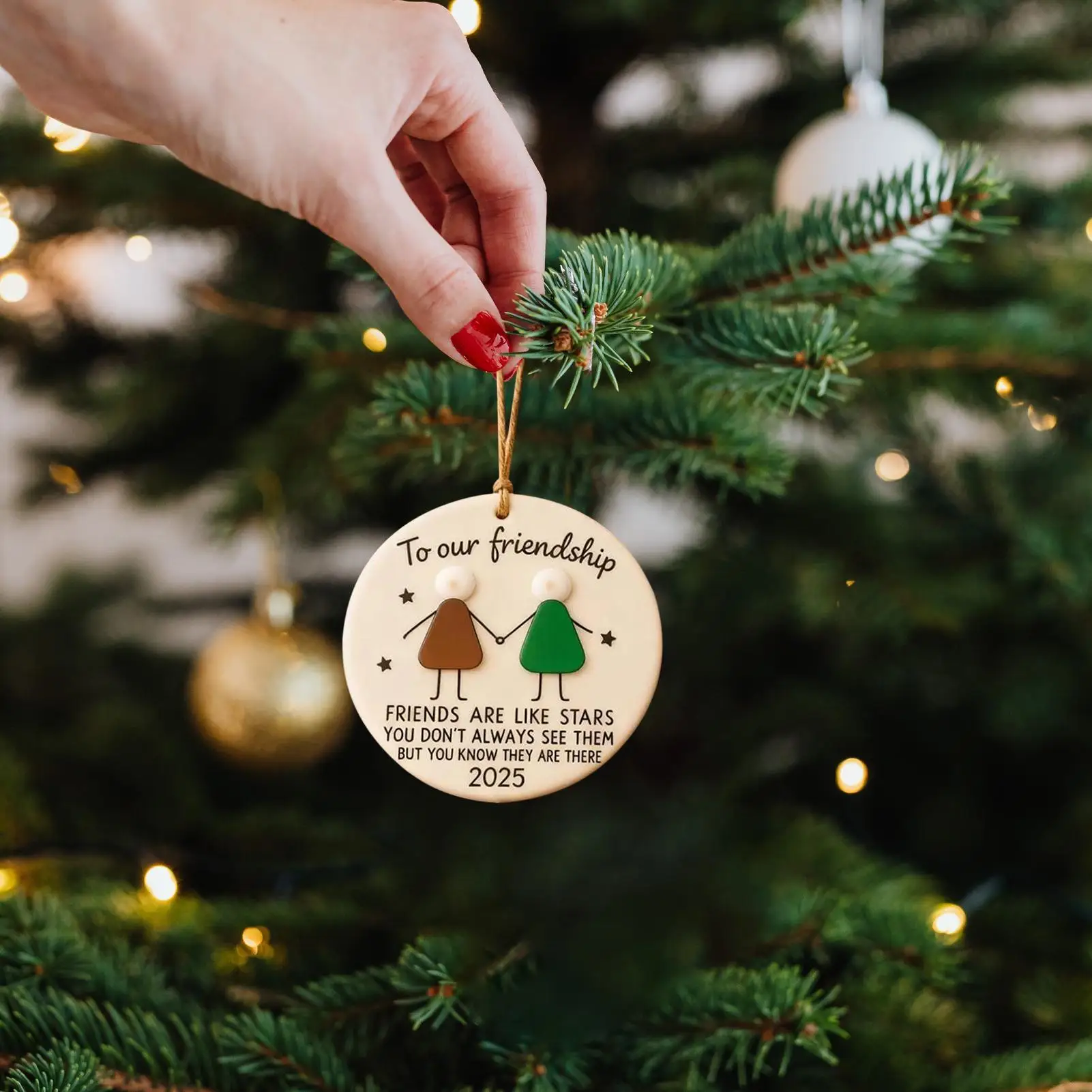 Friendship Christmas Ornaments 2D Acrylic Holiday Decor Hangable Christmas Tree Decoration for Home Decor Kids Gifts