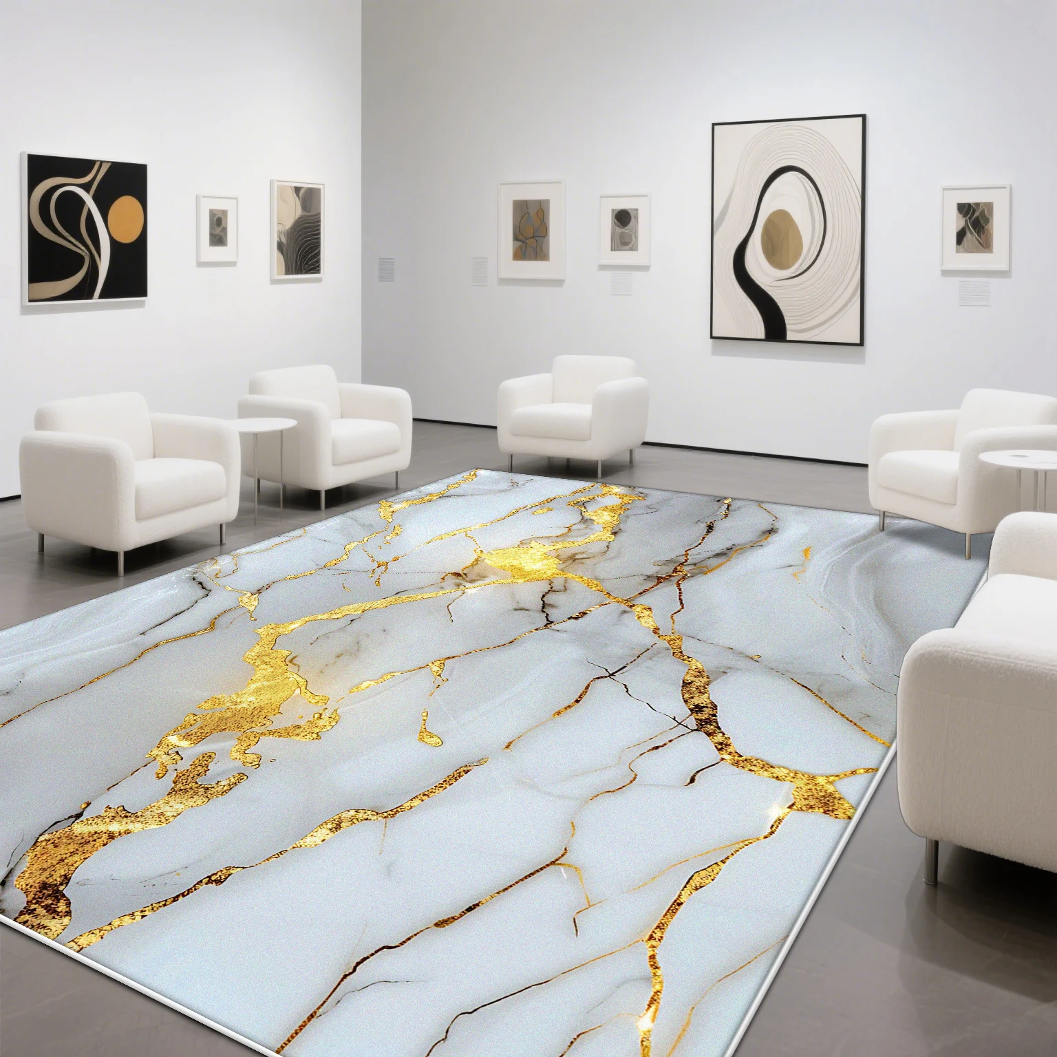 Alfombra Grande Con Efecto Mármol Dorado - Estilo Marroquí Contemporáneo, Poliéster, 9mm De Altura, Para Cualquier Habitación
