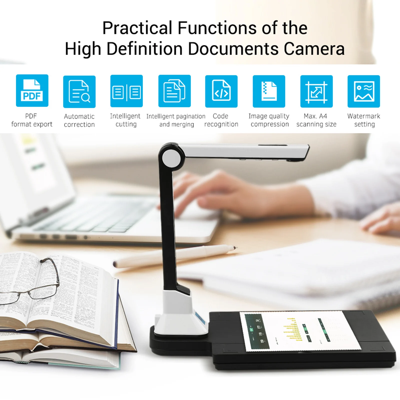 BK50 Portable 10 Mega-pixel High Definition Scanner Capture Size A4 Document Camera for Card Passport File Documents Recognition