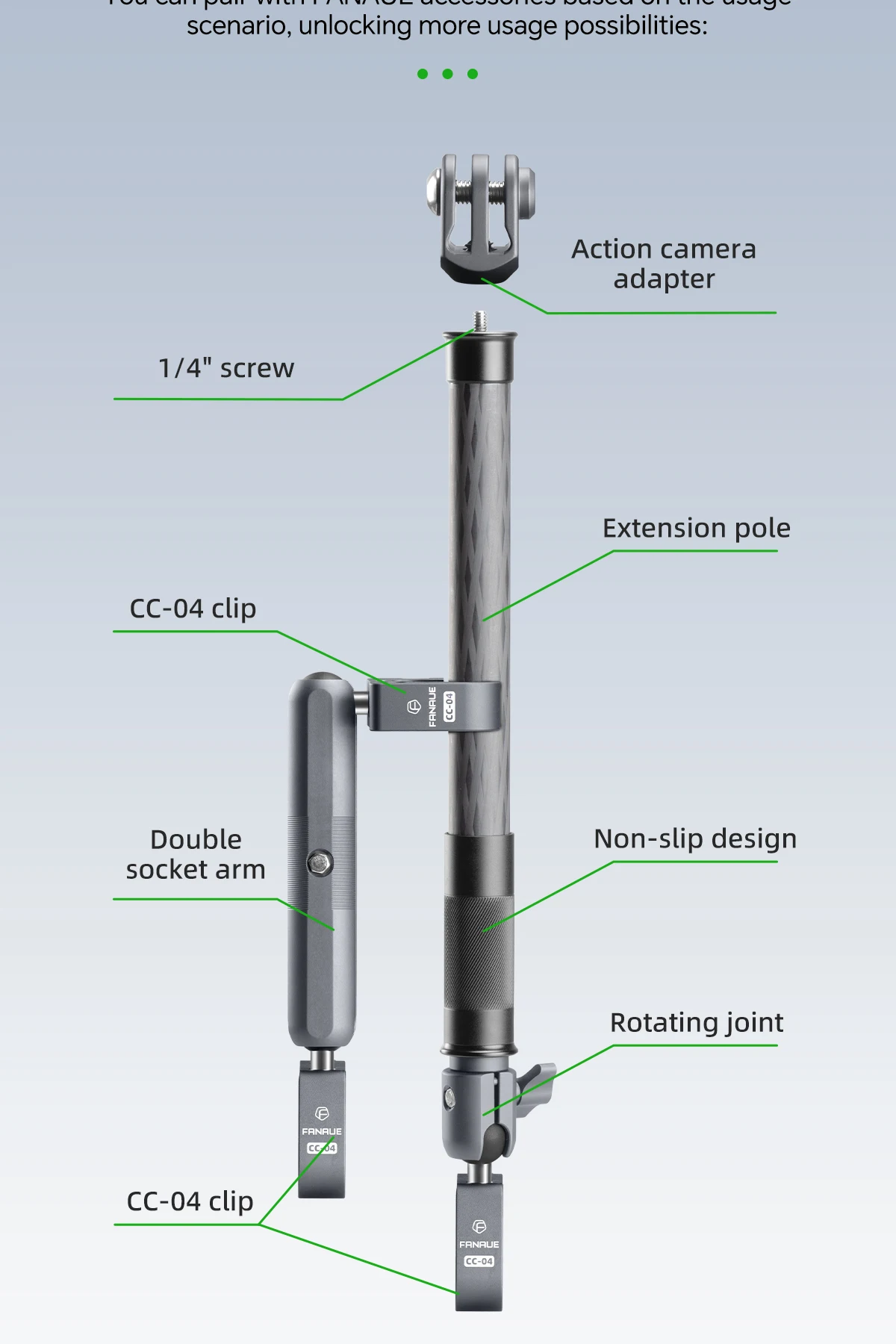 Description Picture 6 of itemFANAUE Carbon Fiber Gimbal Extension Pole Camera Stabilizer Gimbal Accessory  for DJI RS 4 3 2 Ronin S SC S2 RS2 Moza Zhiyun Wee