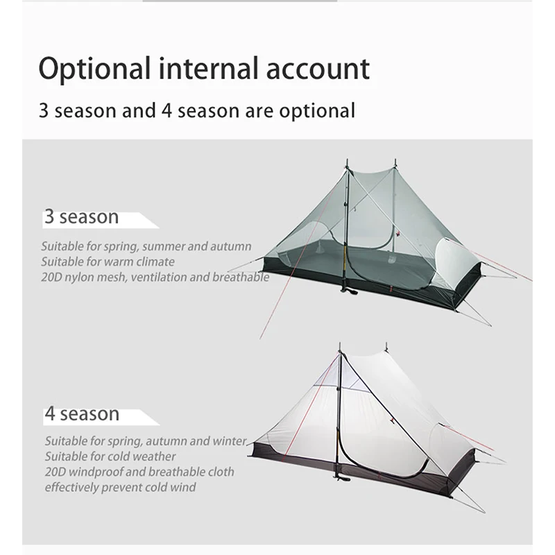 3F UL GEAR LanShan 2 2 Person Outdoor Ultralight Camping Tent 3-Season Professional 15D Silicone Rodless-Tent 4-Season