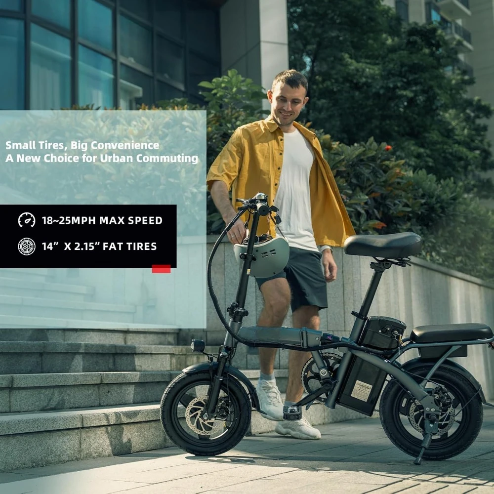 Foldable Electric Bike for Adults,14" Tire Small Electric Bike Peak 600W Motor, 25Mph Ebike for Adults, 480Wh Battery E-Bike 6