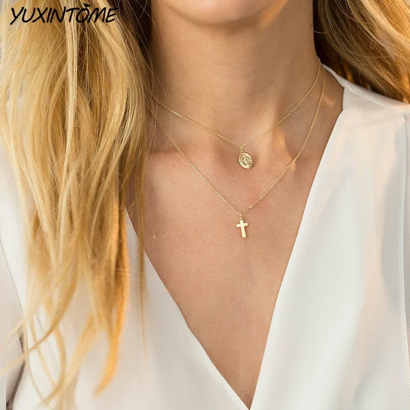 925 Sterling Silver Chain Fashion Cross Pendant Long Chain 45cm Gold Necklace Wedding Rock Punk Charm Exquisite Jewelry Gift