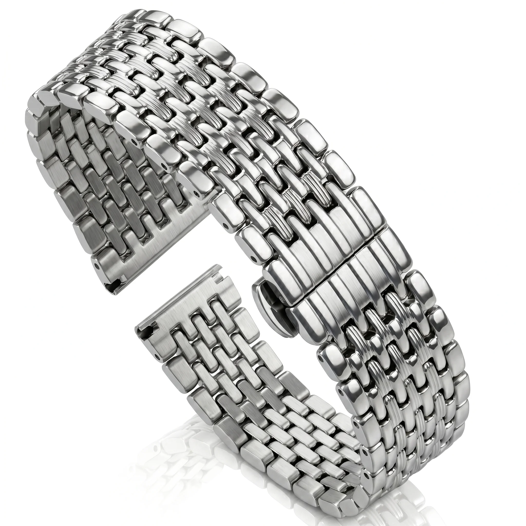 Silver Polished Stainless Steel Watch Band Bracelet - Elegant Wrist Strap Accessories