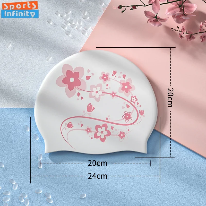 Flower Printed Silicone Swimming Caps Waterproof Professional Long Hair Large Swim Caps Swimming Cap Women Swimming Accessories 5