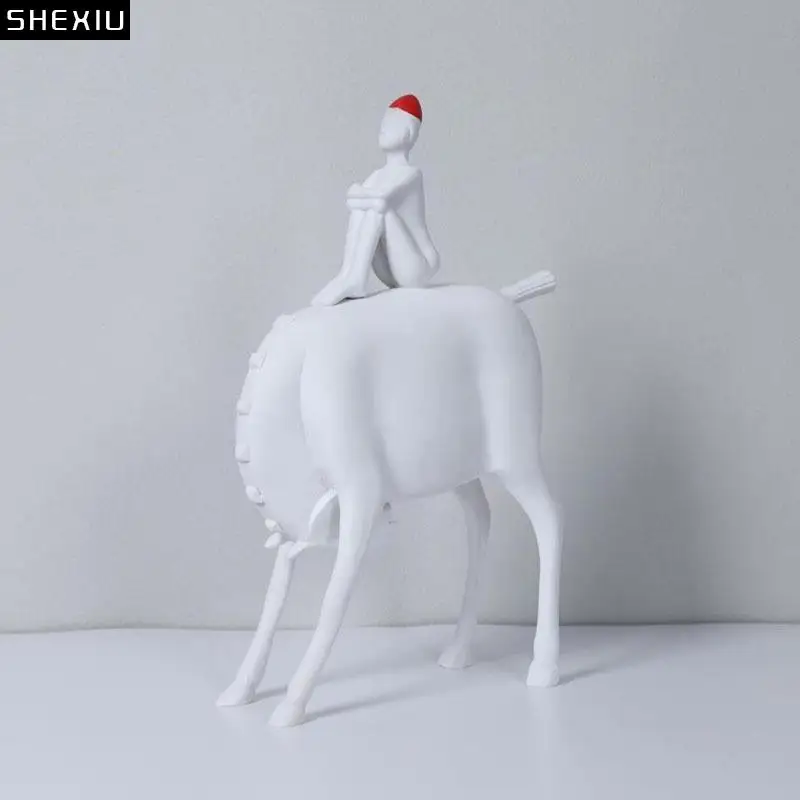 

Minimalist Horse Riding Figure Crafts White Character Resins Sculpture Desk Decoration Ornaments Statue Aesthetic Room Decor