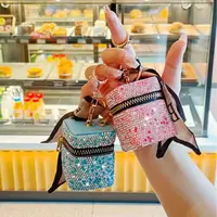Diamonds Mini headphone bag pendant light luxury diamond-encrusted cylinder lipstick bag shiny  purse key ring accessories 1