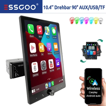 ESSGOO Estéreo de Coche 10,4 Pulgadas Pantalla Táctil IPS Rotativa 90° Única 1 DIN Apple Carplay Android Auto Inalámbrico USB AUX TF FM Bluetooth Pantalla Espejo Radio de coche Control al Volante Pantalla Táctil 1