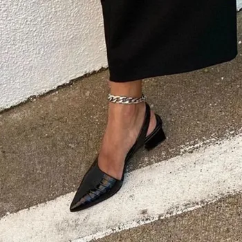 Women's Pointed Toes Pumps Mid Chunky Heels Slingback Sandals Shoes Summer New Vintage Woman Lady Female Sandals Slippers Shoes 1