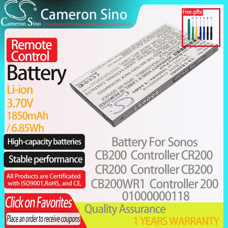 CameronSino Battery for Sonos CB200 CB200WR1 CR200 Controller 200  Controller CB200 fits Sonos 01000000118 Remote Control battery