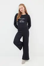 

Trendyol Navy Slogan Printed Knitted Pajamas Set THMAW22PT1201